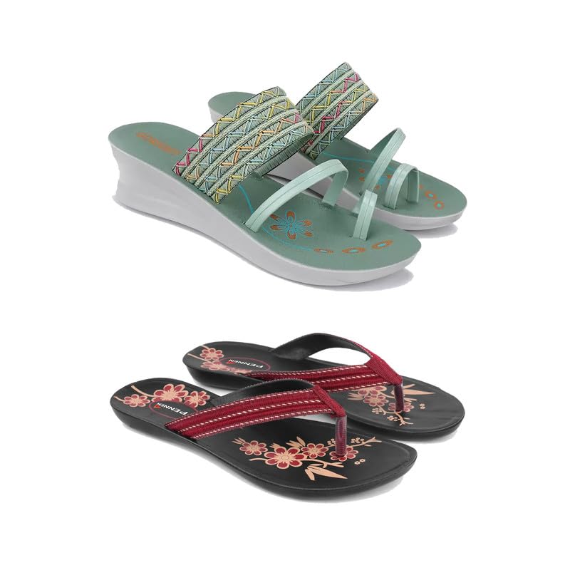 WINGSCRAFT -Women Stylish Flats Fashion Sandal for Party & Wedding/Casual Flat Sandals for Womens & Girls-Combo(PF)-1948-O22-5 Maroon (B0D11RLT6K) Amazon Price History, Amazon Price Tracker