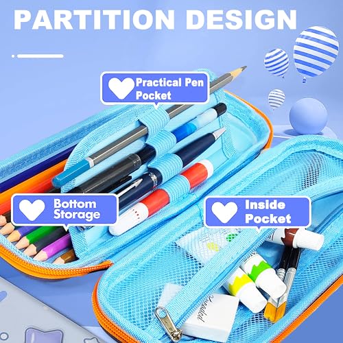 Image of VGRASSP Stationery Pencil Pouch for Kids with Mini Calculator - Space Theme Zipper Case with Multi Storage Compartments - School Supplies Organizer - Multicolor