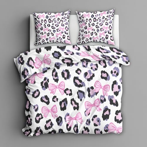 Parure de lit microfibre douce imprimé léopard et nœud rose de qualité supérieure - 4