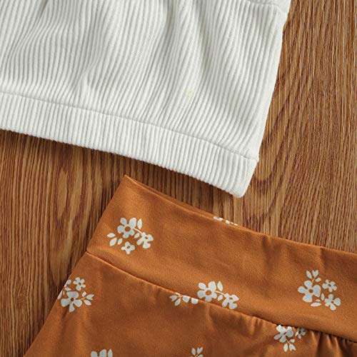 Conjunto de shorts florais para bebês meninas verão sem mangas + calça com laço floral 3 peças, C Br