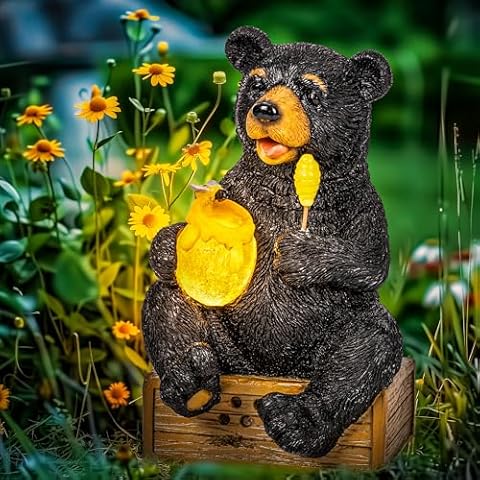 GIGALUMI Solar Garden Outdoor Statues for Women, Mom, Grandma. Cute Bear Figurine Housewarming and Birthday Gifts, Garden Statues Decoration for Outside Yard, Patio, Balcony, Lawn, Pond Cover