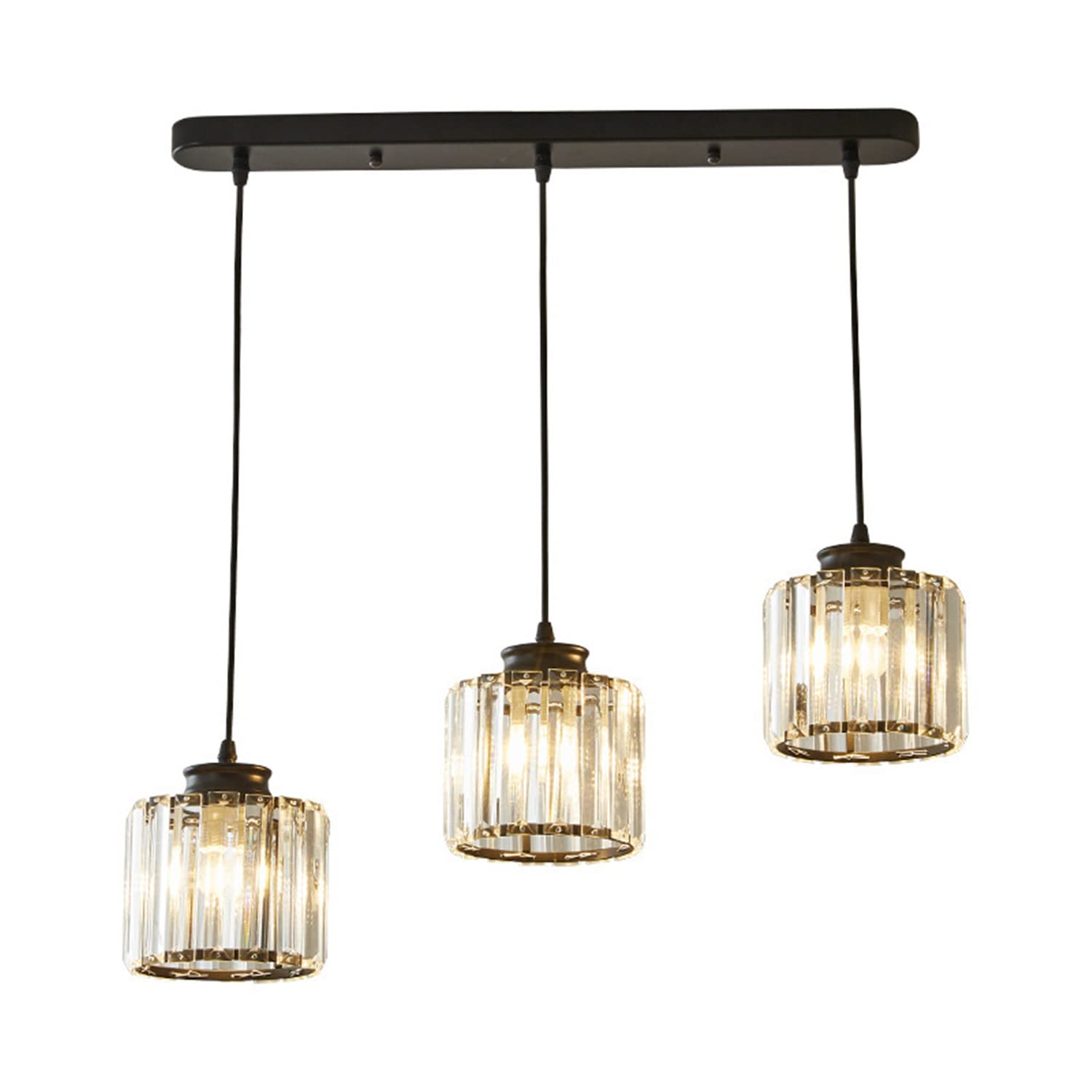 RRJJ 3-Light Modern Crystal Pendant Light Fixture, Crystal Chandeliers Flush Mount Ceiling Light Fixtures,Adjustable Hanging Light for Dining Room Bedroom Kitchen Island Living Room Hal