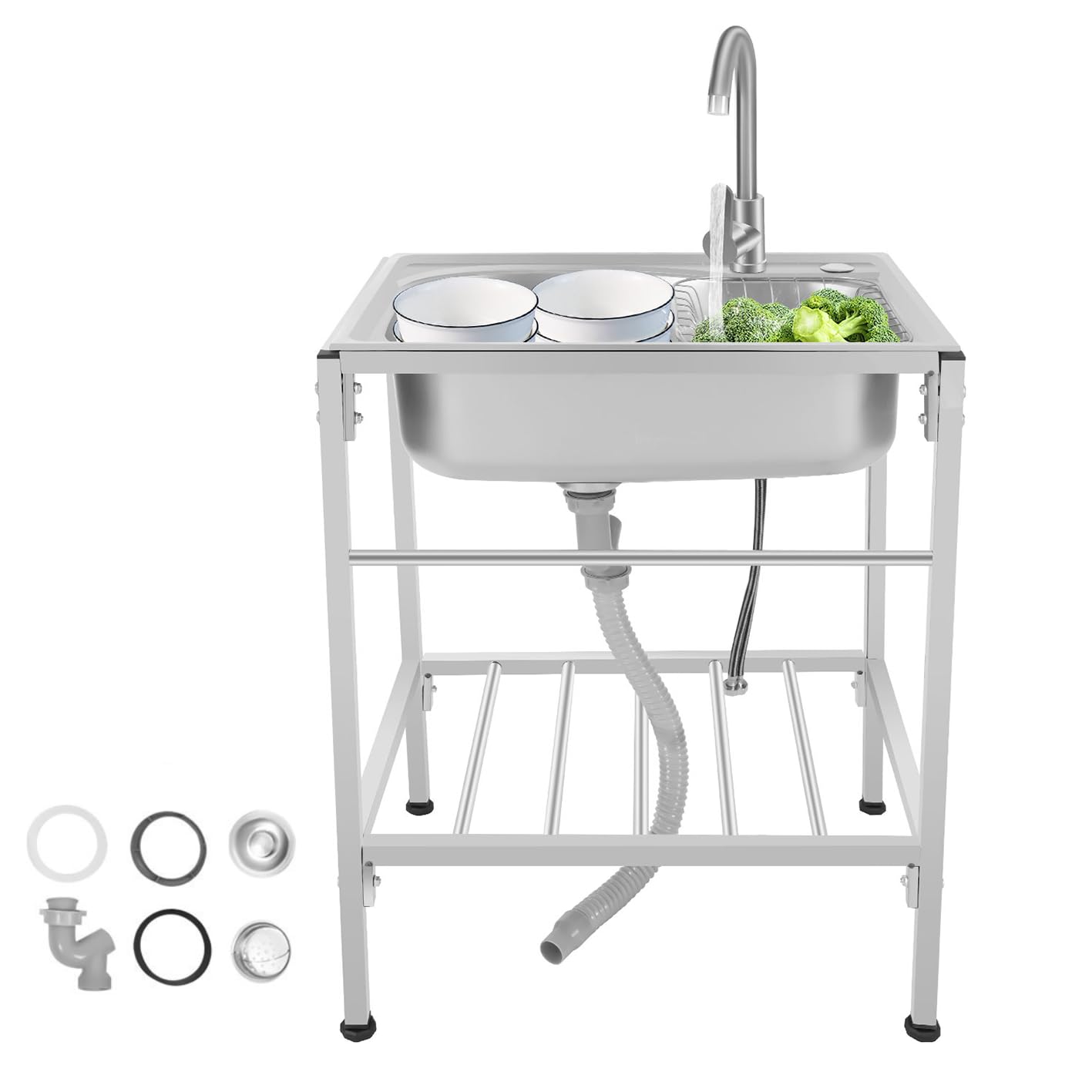 Lavello da cucina in acciaio inox, 60 x 45 x 75 cm, per hotel