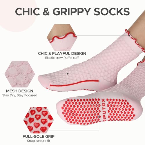 Ruffle Pilates Socks with Grips for Women- Cute Non-Slip Grippy Yoga Socks for Yoga, Pilates, Ballet & Barre, Ideal Gifts-3 Pairs2