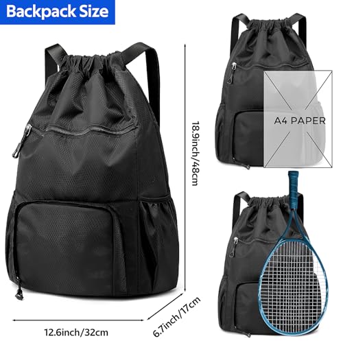 Image of Sports Drawstring Backpack Gym Sack with Shoe Compartment, Durable Oxford Fabric, Wet-Proof Pocket, Water-Resistant Cinch Bag for Men & Women, Foldable & Spacious Athletic Sackpack for Travel Fitness