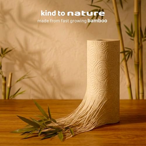 Image of Bamboo Kitchen Paper Roll - 80 Sheets - No Chlorine, Unbleached | 2 Ply Highly Absorbent Kitchen Tissue Paper | Food-Safe, Tree-Free Eco Friendly Alternative to Regular Paper Towels