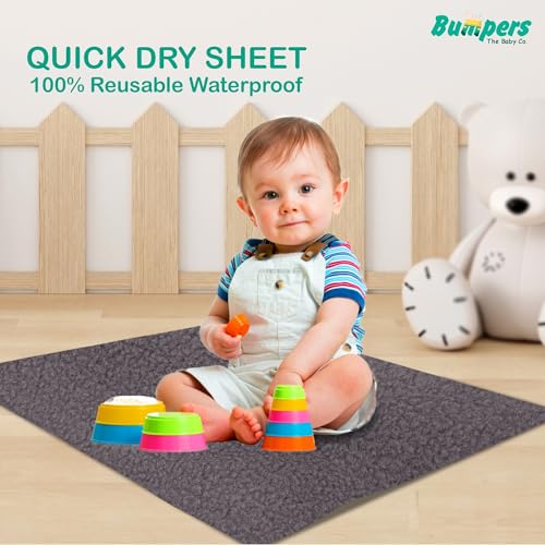 Image of Bumpers Waterproof Quick Dry Sheet for Baby|Bed Pad Extra Absorbent Washable Matress Protector|Baby Bed Protector Sheet for Toddler Children & Adult Double Bed, King Size (XXL, 260x200cm, Grey)