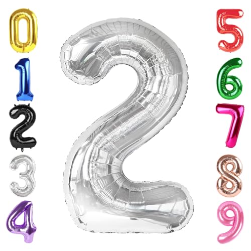 Image of 40 Inch Silver Number 2 Balloon Birthday Party Decorations for Men & Women