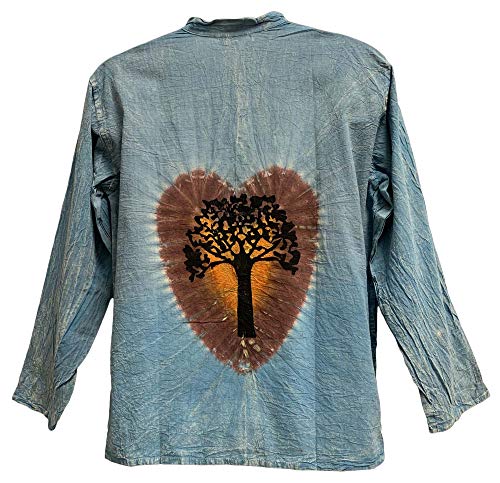 Mens Bohemian Cotton Yoga Clothing Tie-Dye Tree of Life Kurta Tunic (Blue)2