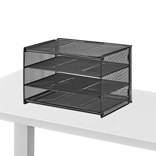 Samstar Paper Letter Tray, 3 Tier Desk File Organizer Paper Sorter Letter Shelf Rack, Mesh Made,Black ...