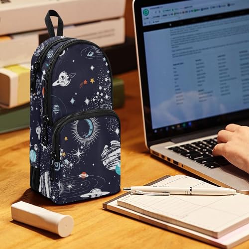 Image of ZAZYXTJ Space Standing Large Capacity Pencil Case 3 Compartment Pen Pouch Storage Canvas Makeup Bag for School Office Teen Girl Boy Men Women