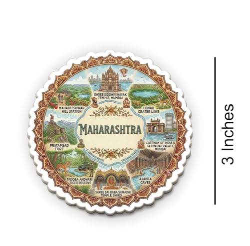 Image of Maharashtra Textured Finish Acrylic Fridge Magnet - UV Texture Printed, Stylish Multicolor Magnet for Fridge, Wardrobe & Metal Surfaces, Pack of 1 (Maharashtra 2)
