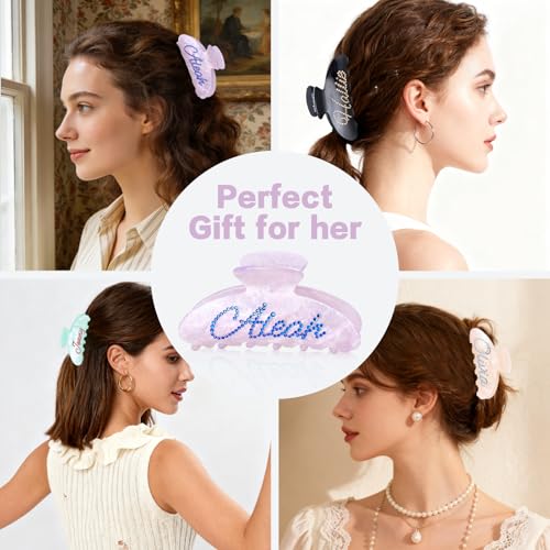 Pinzas para el cabello personalizadas con piedras de cristal para mujer, clip de cabello con letra con diamante, grandes pinzas acrílicas para cabello grueso y fino, regalo para maestras, damas de honor, fiestas y bodas miniatura 5
