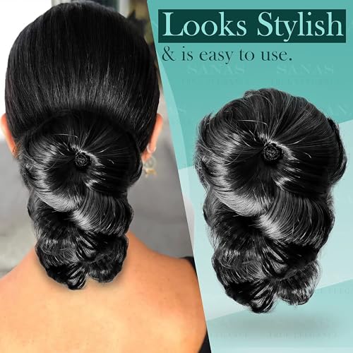 Image of HAIR WALA Flower Style Claw Clip Bun net attached Hair Extension decorative bun for attractive look Synthetic Fake Ponytail Hair extension for Women Girls, Matte Finish Color (Black)