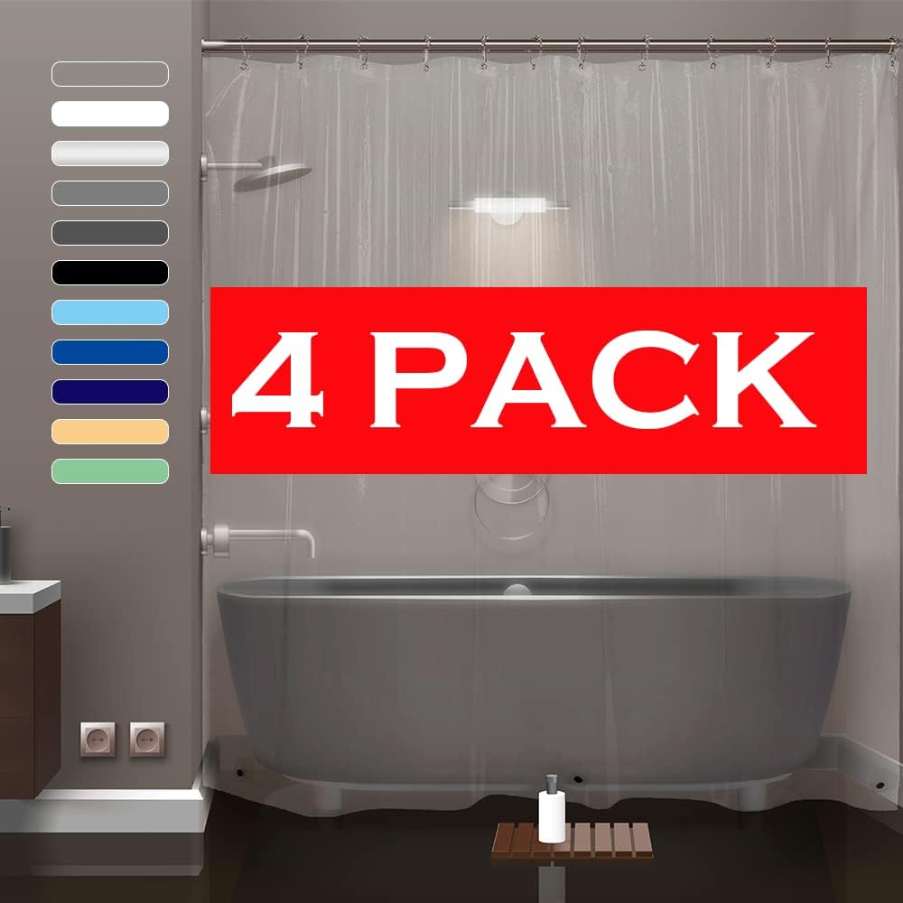 ZEMAHOME 4 Pack PEVA Plastic Shower Curtain Liner Premium