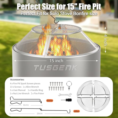 Image of Fire Pit Spark Screen for Solo Stove Range Accessories, 15 Inch Range Shield for Solo Stove Accessories, 304 Stainless Steel Detachable Mesh Fire Pit Spark Protector with Grill Function