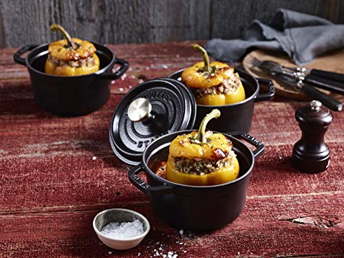 Image of STAUB Cast Iron Dutch Oven 0.75-qt Round Cocotte, Made in France, Serves 1, Matte Black