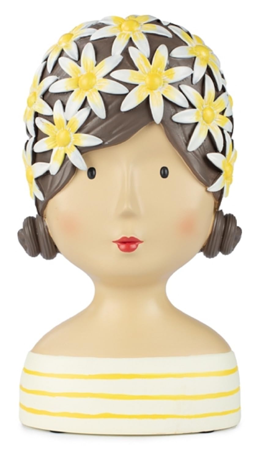 ETC Baden Import Ladykopf Tête décorative pour femme avec 2 chignons et capuchon de fleur jaune et blanc