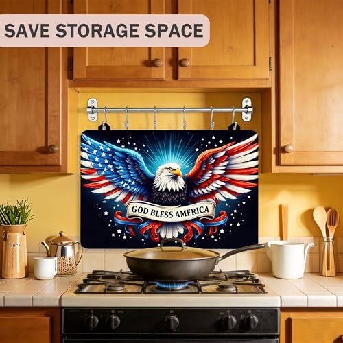 Image of Multi-Design Silicone Stove Cover for Glass /Electric Stoves - 3-in-1 Heat-Resistant Protector Mat, Non-Slip Drying Rack (American Bald Eagle, 28 inch L x 20 inch W)