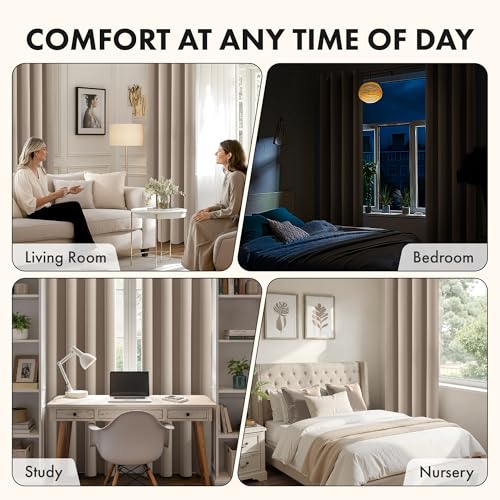 Image of MIULEE Taupe Blackout Bedroom Curtains Drapes 96 Inch Long 52 inchx96 inch | Grommet Top, Room Darkening Window Drapes, Privacy Protection, Thermal Insulated, Heat Blocking, Light Blocking