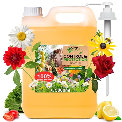 Aceite de Neem Solucion Natural para Plantas de Interior y Exterior, Jardin, Arboles Frutales, Huerto. Triple Accion: Enraizante, Repelente e Insecticida (5000 ml)