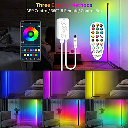 Findyouled-Corner-Floor-Lamp-RGB-Color-Changing-Mood-Lighting-Dimmable-LED-Modern-Floor-Lamp-with-Remote-Smart-App-Control-156cm-Tall-Reading-Lamp-for-Living-Room-Bedroom-Studying-Black