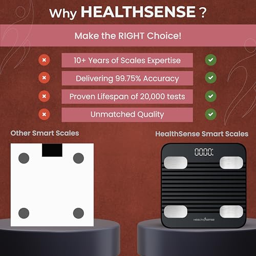 Image of HealthSense Smart Bluetooth Weight Machine for Body Weight, Digital Body Fat Analyzer Machine & Body Composition Scale with APP, 13 Body Composition, LED Display & 1 Year Warranty - Fitdays BS 171