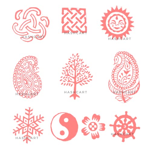 Image of Hashcart | Set of 10 | Wooden Multi Design & Floral Shapes baren for Block Printing | Wooden Stamps for Project Making | Fabric Textile Designing | Scrapbooking | Clay | Pottery Craft