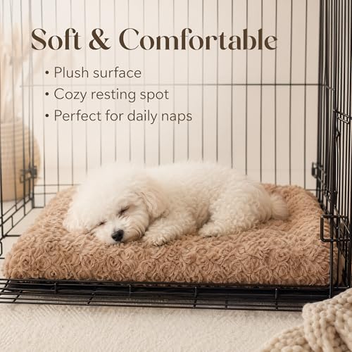 Image of Dog Crate Pad for Crate /Floor /Car for Small Dogs Washable | Non-Slip Dogs Pad for Crate,Soft Fluffy Dog Crate Pad,24 inchx18 inch Brown