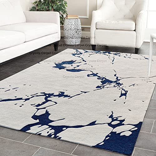 Image of Cracks Carpet for Living Room Size 6x8 Feet (180x240 cm) Color Ivory Blue
