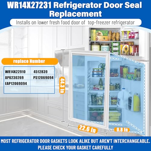 Image of Upgraded WR14X27231 Refrigerator Door Gasket Replacement Compatible with GE Hotpoint GAS18PGJFRWW HPS18BTHBRWW, 44.3″x26.6″ WR14X22910 Fridge Seal Replace 4512839 AP6230269 WR14X27235 Freezer Gasket