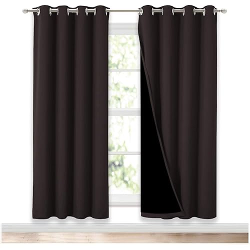 NICETOWN 100% Blackout Window Curtain Panels, Full Light Blocking Drapes with Black Liner for Nursery, 72 inches Drop Thermal Bedroom Drapes and Curtains (Brown, 2 Pieces, 52 inches Wide Per Panel)