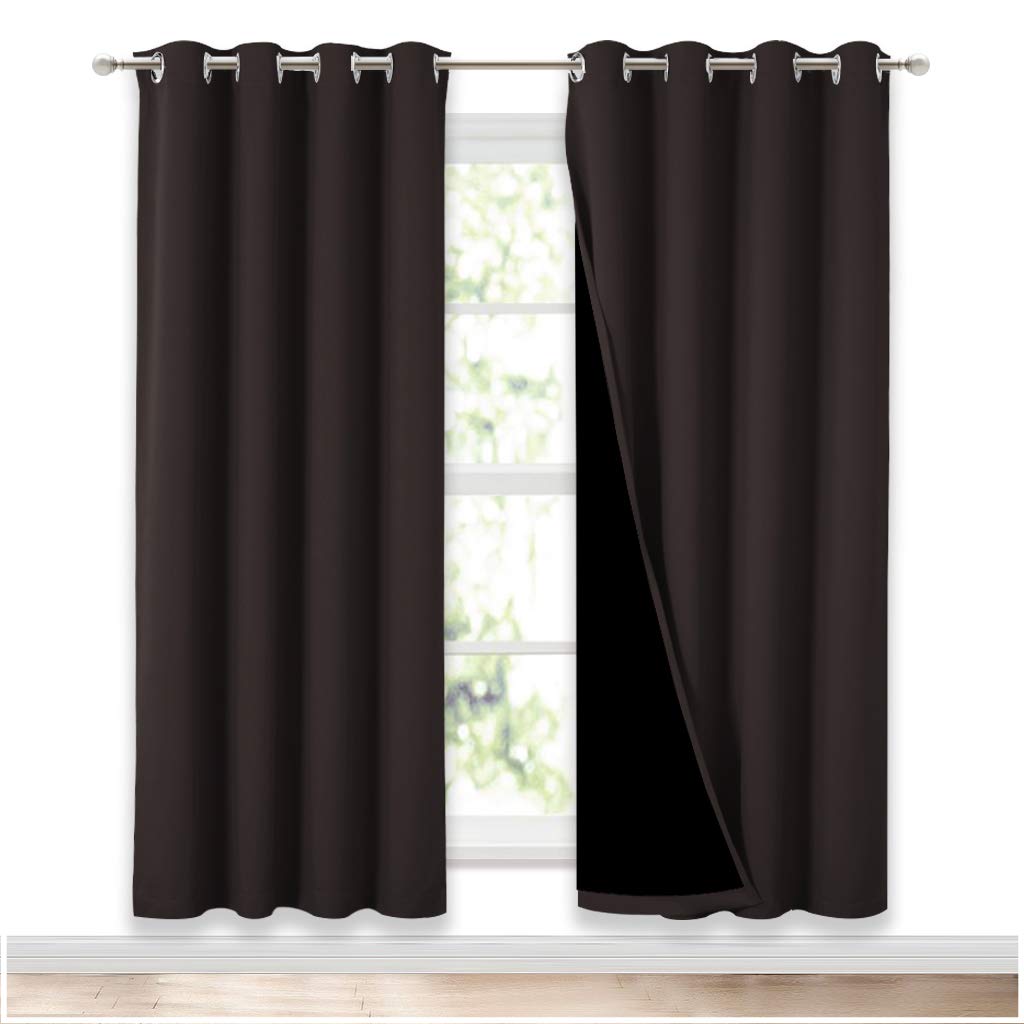 NICETOWN 100% Blackout Window Curtain Panels, Full Light Blocking Drapes with Black Liner for Nursery, 72 inches Drop Thermal Bedroom Drapes and Curtains (Brown, 2 Pieces, 52 inches Wide Per Panel)