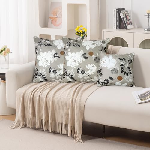 Image of HOKIPO 'Elira Series' Printed Quilted Cushion Cover for Sofa 16x16 Inches, Set of 2, Feather Brown Floral (AR-6231-C1*2)