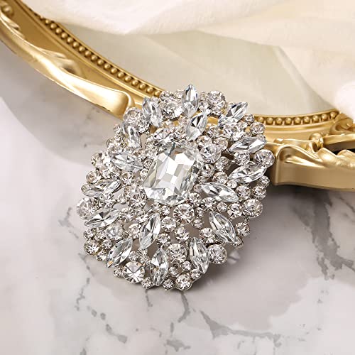 Image of BriLove Women's Stunning Emerald Cut Square Crystal Rhinestone Marquise Cluster Brooch Pin for Wedding Party Prom