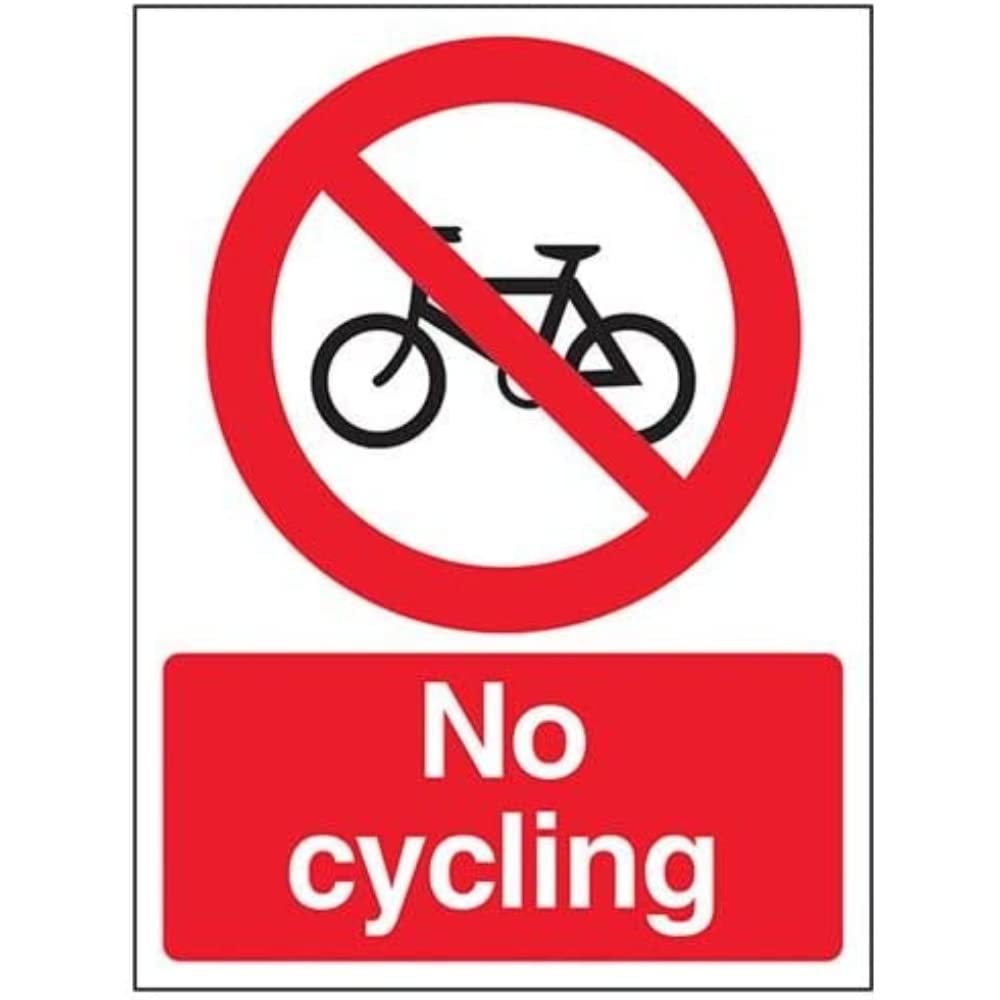 V Safety No Cycling Sign - 150mm x 200mm - Self Adhesive Vinyl