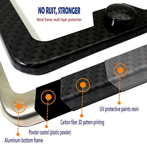 License Plate Frame Carbon Fiber-Style Aluminum Frame Cover,2Pc Black Slim Frame Front Rear And Stainless Steel Plate Frame Fasteners Cf Screw Cap #TOP4