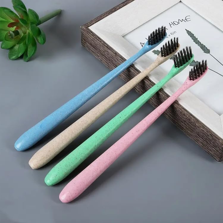 Eco-Friendly Wheat straw Toothbrush, Biodegradable, Bamboo Charcoal activated, Soft Bristles Toothbrush (4pcs)-image-18
