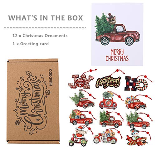 12 Pieces Christmas Ornaments Red Truck Christmas Tree Decoration Wooden Farmhouse Hanging Crafts #TOP6