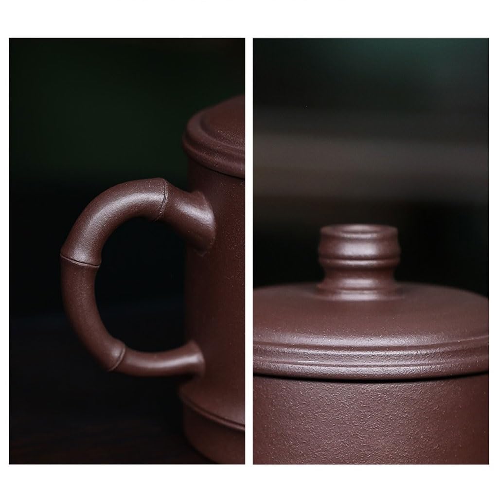 Taza de Té Taza de Arcilla Morada de 400 ml, Gran Capacidad for Separar el té y el Agua, Taza con Tapa Tallada a Mano, Taza de té con Personalidad Informal Difusor de Té