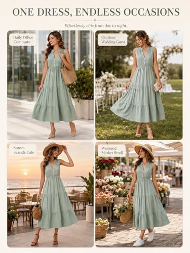 Image of BROVAVE Womens 2026 Summer Sleeveless Shirt Dress Collar Striped V Neck Casual Midi Dresses