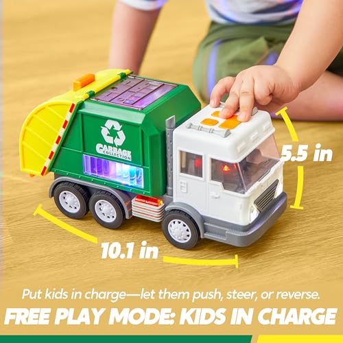 Vroomix LED Garbage Truck Toy Set Includes Dumpster, Toy Truck with Mode Switch & Volume Control, Trash Vehicle with Lights and Sounds, Automatic Bump, Birthday Gift for Boys Girls - image 8