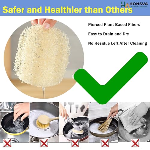 Image of Natural Loofah Kitchen Sponge (3 Pcs) No Scratch Scrubber for Dishwashing, 100% Plant Fibers Vegetable Scrubber, Zero Waste and Eco Friendly Loofa, Square, Large Size