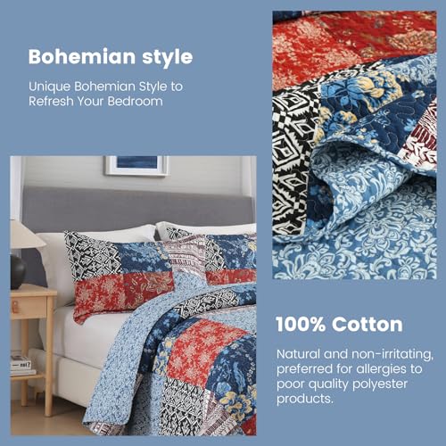 Secgo Twin Comforter Set for Bed - 100% Cotton Quilts Twin Size, Black Bedspreads (68 * 86 Inch) with 2 Pillow Shams, Patchwork Reversible Lightweight Bedding