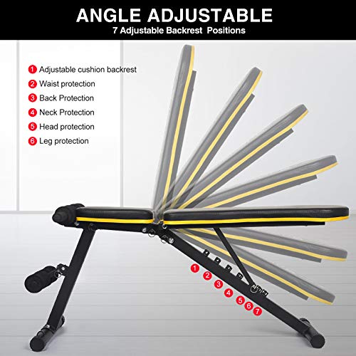 Weight Bench Adjustable, Figolo Workout Bench with Thicken Premium Steel Widen Seat for Home Gym Strength Training Press Bench with Easy Installation - Black