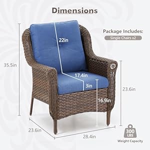 Patio Chairs Outdoor Wicker Armchair Set of 2 - Heavy Duty Outside Modern PE Rattan Lawn Chair for Front Porch Balcony Backyard Yard Deck Poolside Apartment – Brown/Blue Patio Chairs Outdoor Wicker Armchair Set of 2 Heavy Duty Outside Modern PE Rattan Lawn Chair for Front Porch Balcony Backyard Yard Deck Poolside Apartment–BrownBlue