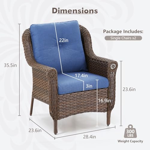 Patio-Chairs-Outdoor-Wicker-Armchair-Set-of-2-Heavy-Duty-Outside-Modern-PE-Rattan-Lawn-Chair-for-Front-Porch-Balcony-Backyard-Yard-Deck-Poolside-Apartment–BrownBlue Patio Chairs Outdoor Wicker Armchair Set of 2 Heavy Duty Outside Modern PE Rattan Lawn Chair for Front Porch Balcony Backyard Yard Deck Poolside Apartment–BrownBlue