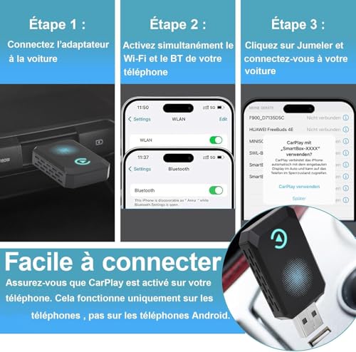 Image of Wireless Carplay Adapter, Convert Wired to Wireless CarPlay, Compatible with CarPlay, Plug and Play, Type-C /USB, Suitable for 800+ Vehicles (Blue)