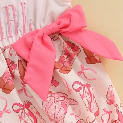 Western Baby Girl Outfit Cowgirl Smocked Bubble Romper Flutter Sleeve Bodysuit Cute Bow Onesie Newborn Summer Clothes 5
