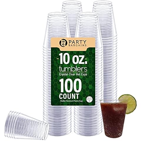 PARTY BARGAINS 10 oz Clear Plastic Cups - 100 Pack, Heavy-Duty Plastic Clear Tumblers, Ideal for Weddings, Thanksgiving, and Christmas Parties Cover